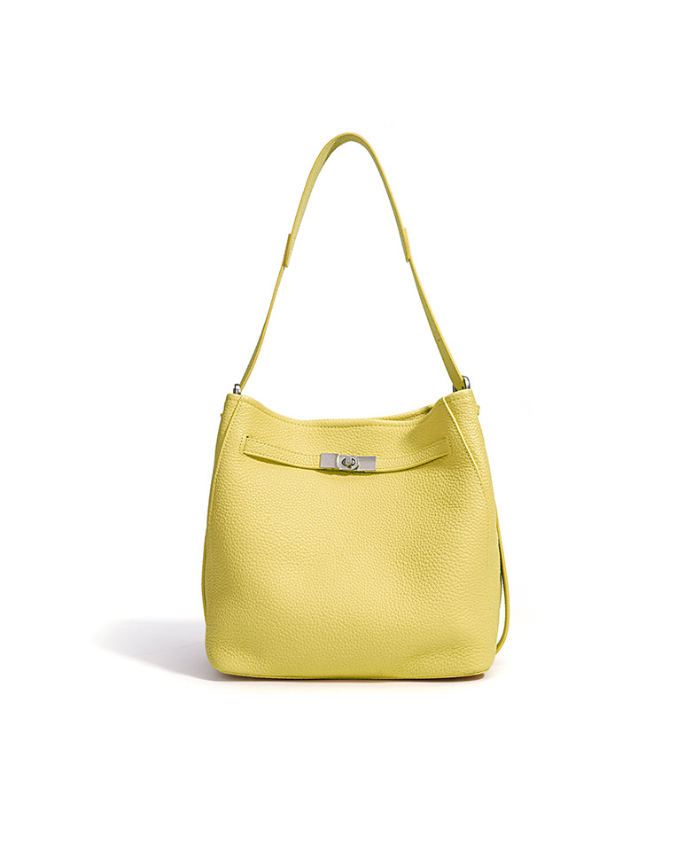 Yellow full-grain cowhide bucket bag