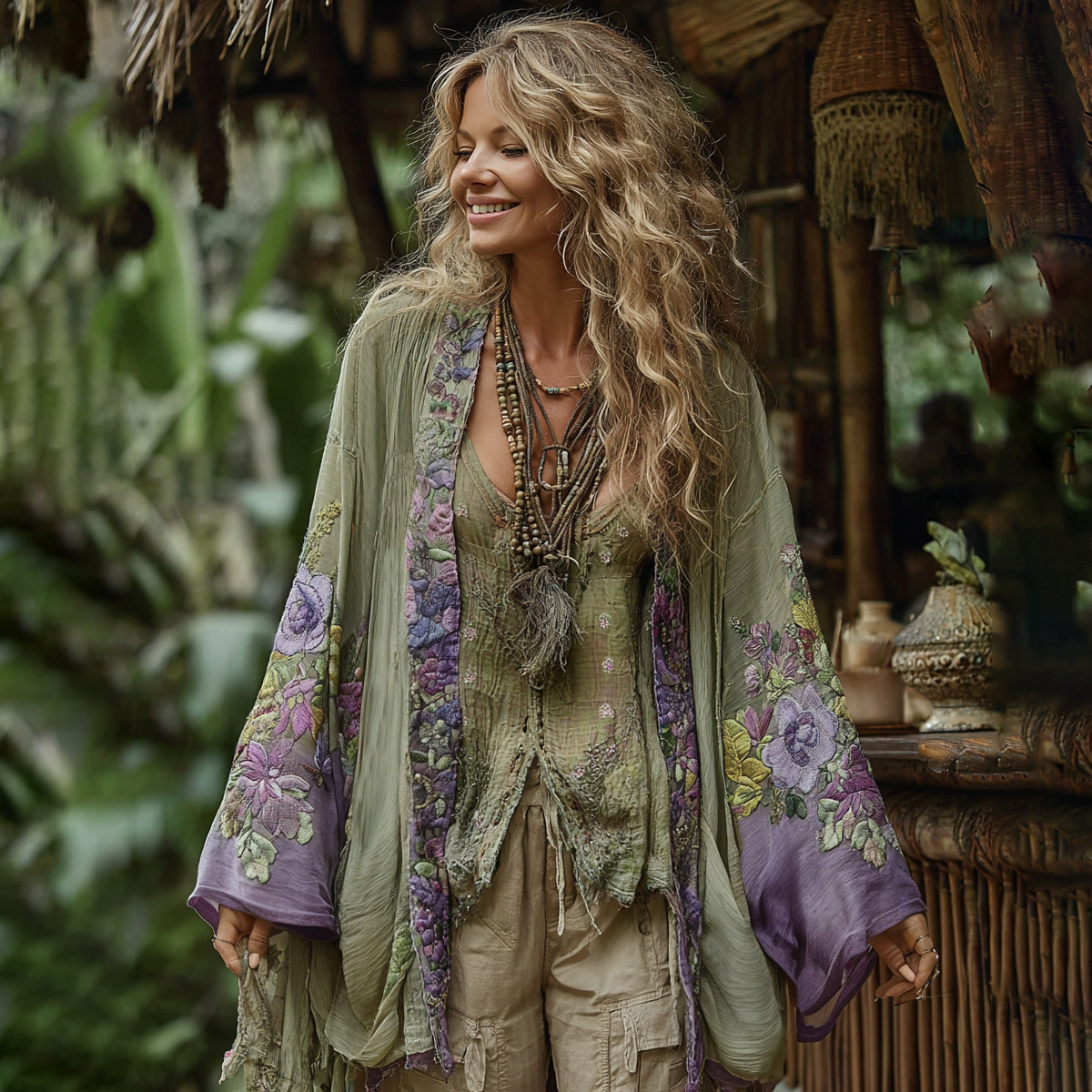 Linen Shawl-printed Buttonless Shirt Travel Ethnic-style Shawl