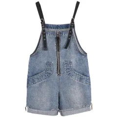 Women's Summer Denim Fashion Casual Loose One-piece Shorts - Denim Blue - View 1