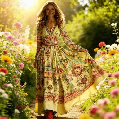 3D Oil Painting Floral Print Dress 2