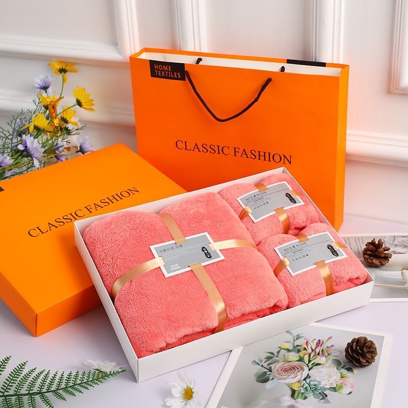 Coral Fleece Bath Towel 3-Piece Set Gift Box Set