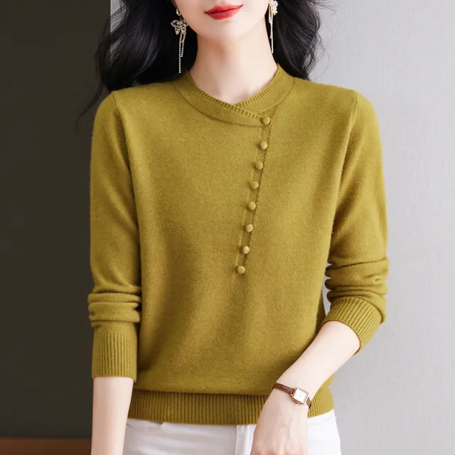 Long Sleeve Knitted Button Top Bottoming Shirt Yellow - Shop at LoveMi