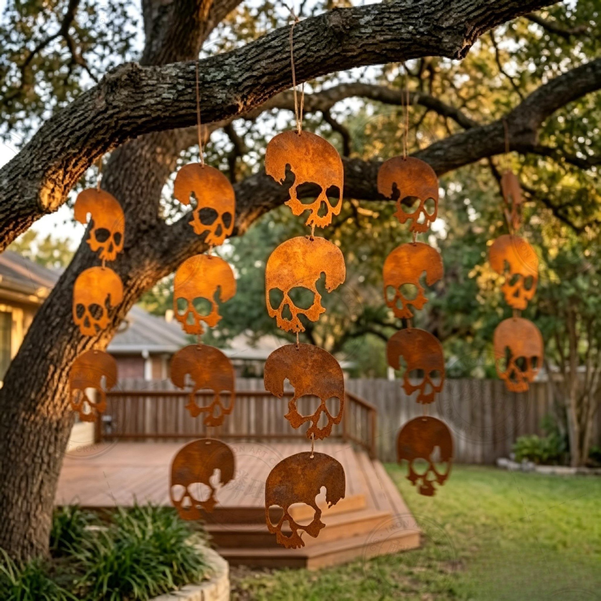 Aged Iron Art Skull Wind Chime For Outdoor Gardens And Balconies