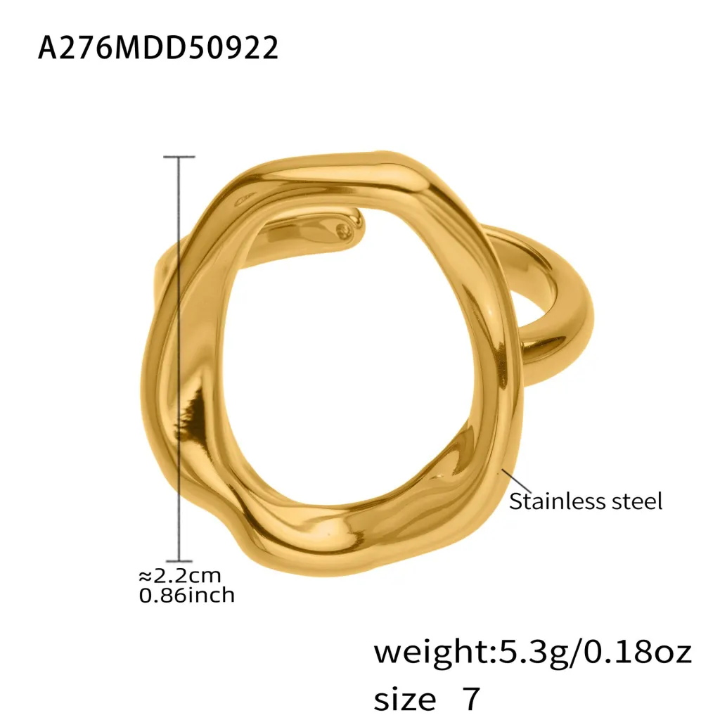 Stainless Steel Star Micro-inlaid Open Ring - Gold Geometric Ring