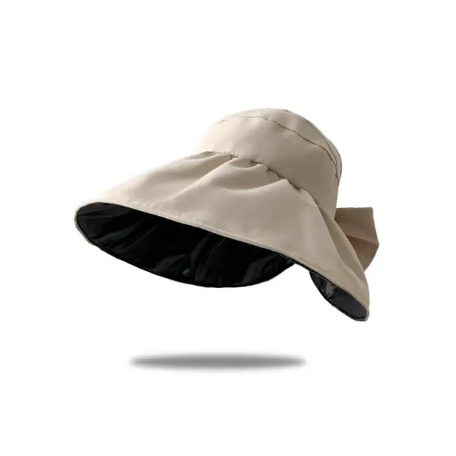 Bow Air Top Bucket Hat Vinyl Sun Protective Sunshade Beige - Shop at LoveMi