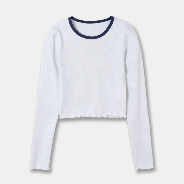 Women's Rib Knitted Curling Short sleeved T shirt Shallow Flower Ash - Shop at LoveMi