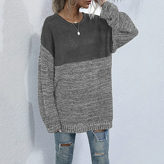Pullover Lazy Contrast Color Knitwear Women Dark Gray - Shop at LoveMi