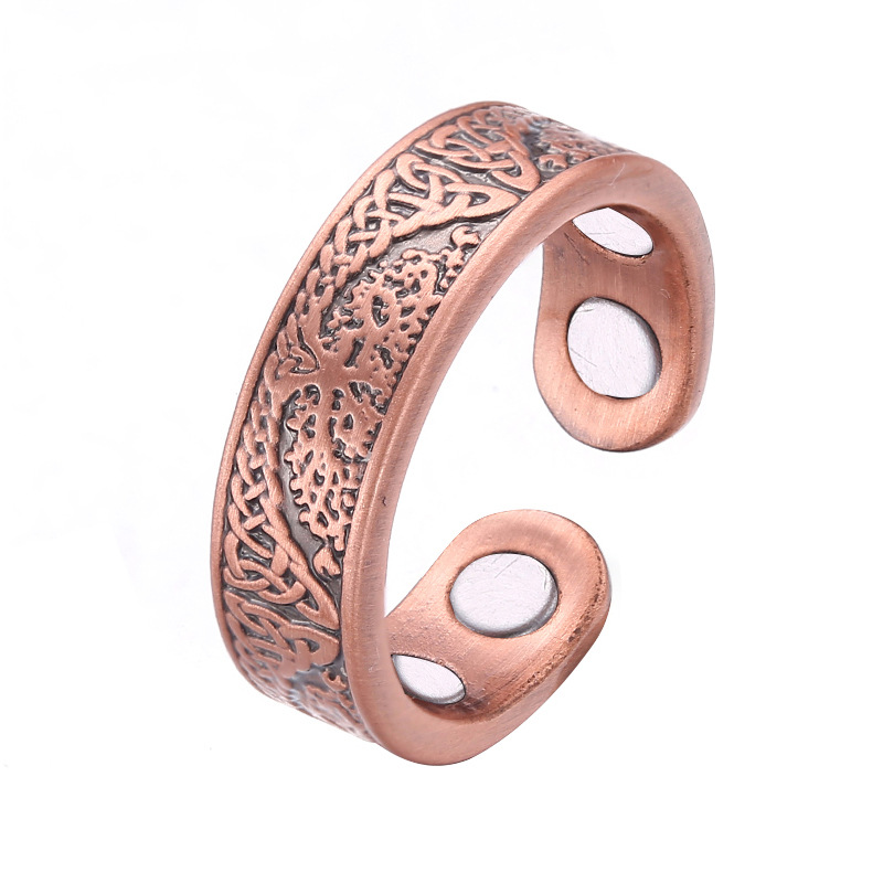 European And American Art Retro Pure Copper Ring Lucky Tree Pattern Four Magnetic Health Energy
