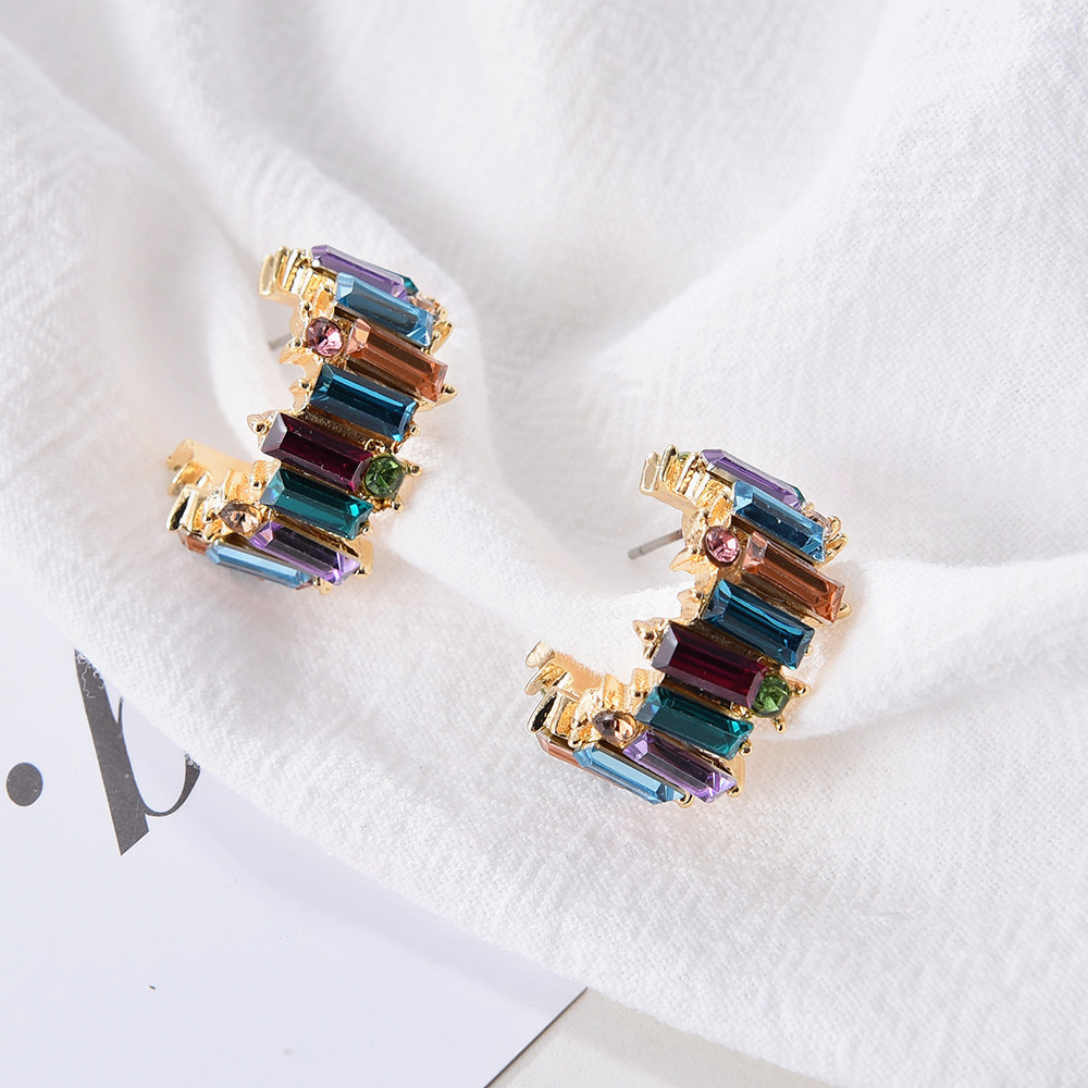 C Letter Color Diamond Stud Earrings For Women