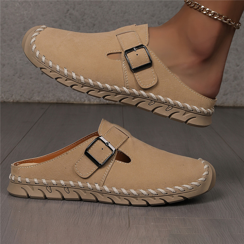 Women's Plus-Size Leather Slip-On Fashionable Trendy All-Match Slippers