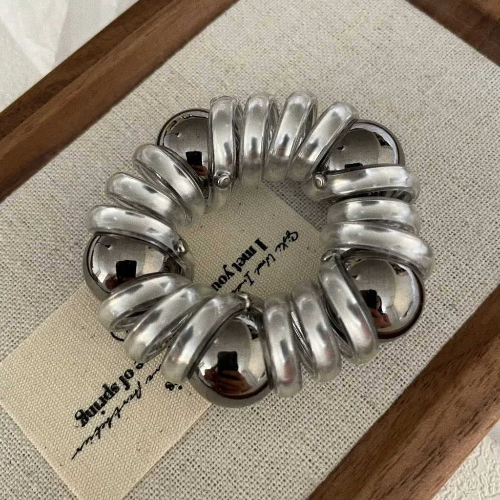 Simple Pearl Phone Line Hair Ring - Silver