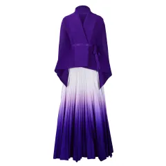 Plus Size Fashion Elegant Batwing Sleeve Top Gradient Colour Skirt Two-piece Set - Dark Purple - View 1