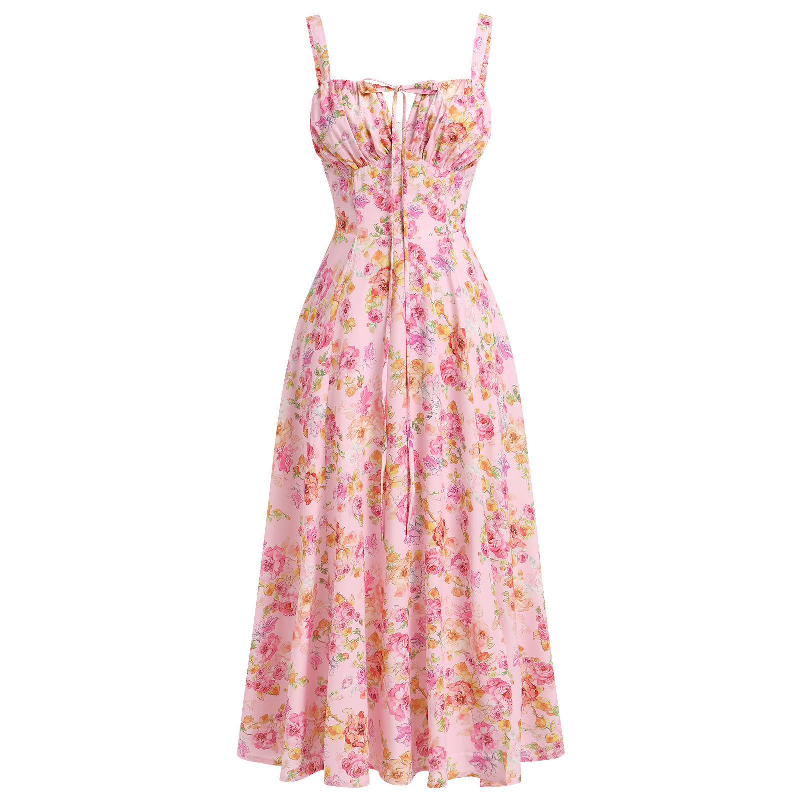 Womens Rose-Printed Strap Casual Dress