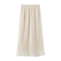 Straight Embroidered Skirt Sense Of Design Chic Beautiful Midi Dress - Beige - View 1