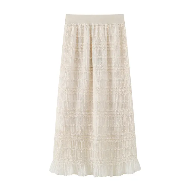 Straight Embroidered Skirt Sense Of Design Chic Beautiful Midi Dress Beige - Shop at LoveMi