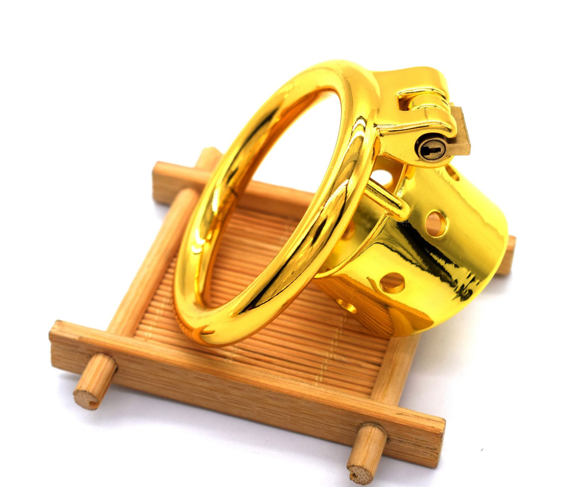 Stainless Steel Gold-plated Straight Eight-hole Chastity Lock 10