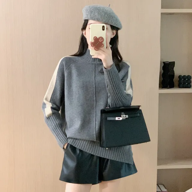 Trendy Semi high Collar New Sweater For Women Thick Mid length Gray - Shop at LoveMi