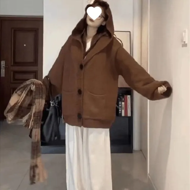 Korean Retro Thicken Lazy Style Knitted Sweater Coffee - Shop at LoveMi