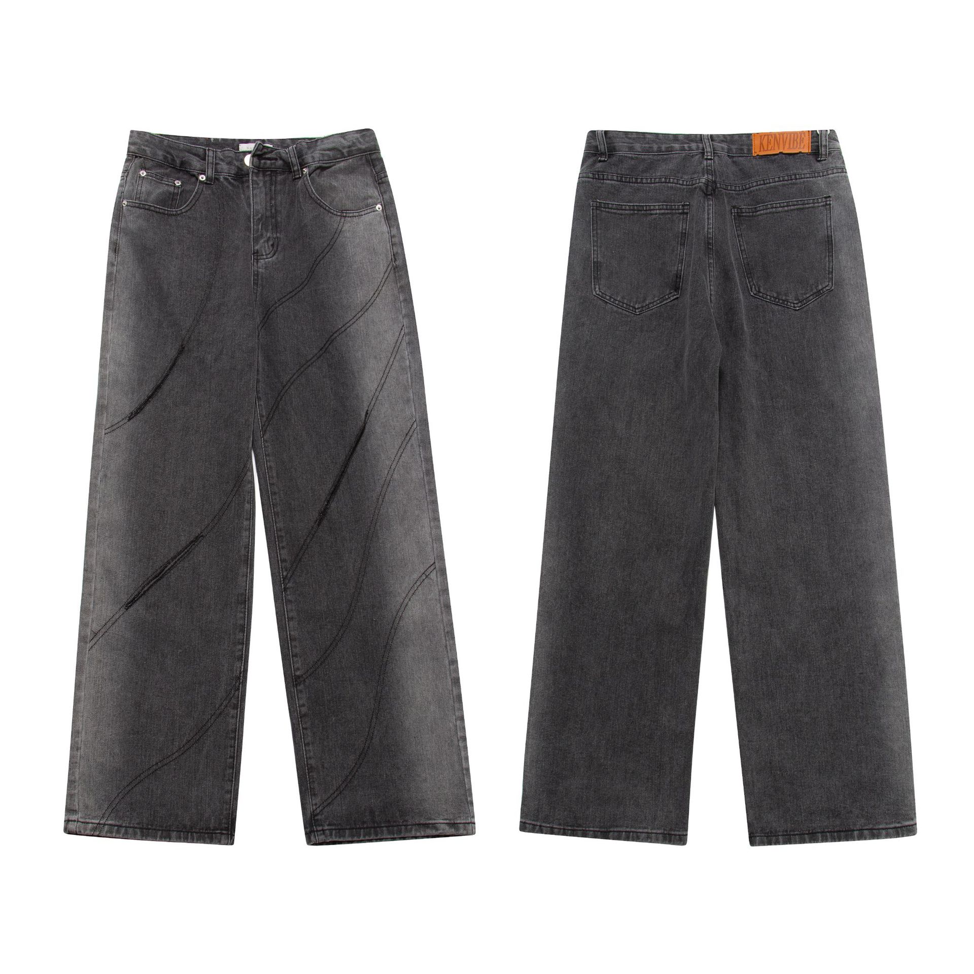 Title 5, Chaopai Worn-out Hole Straight High Waist Denim...