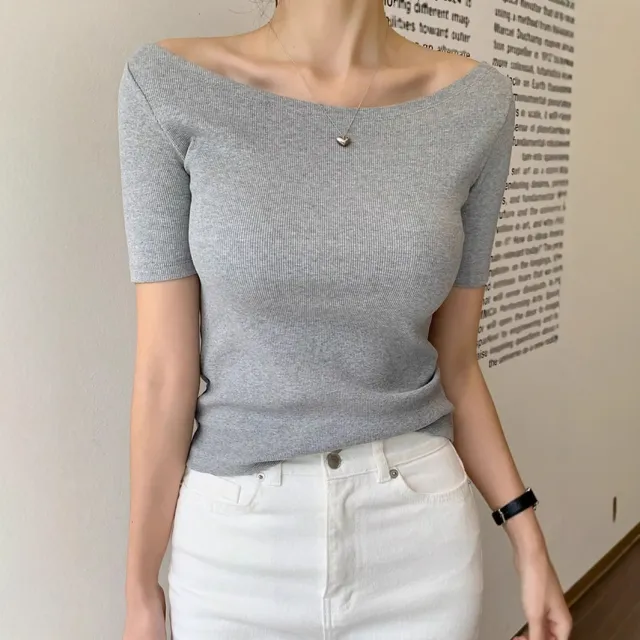 Slimming And Fashionable Slim fit Korean Women's Top Bottoming Shirt Light Gray - Shop at LoveMi