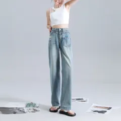 Fashionable Irregular Straight Jeans For Women - Blue - View 1