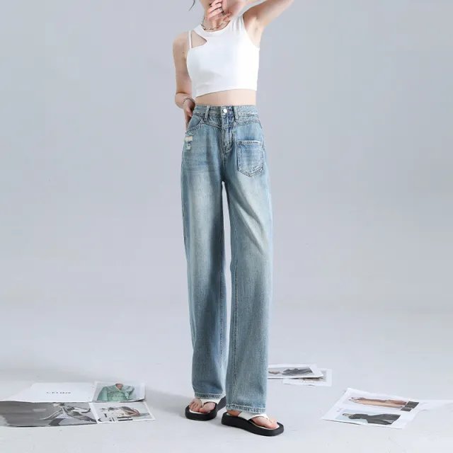 Fashionable Irregular Straight Jeans For Women Blue - Shop at LoveMi