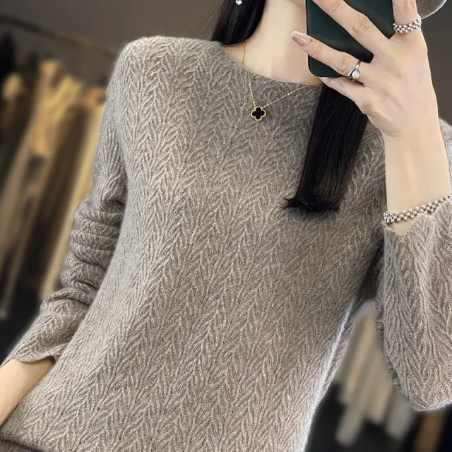 Heavy Industry Round Neck Sweater Hollow Out Loose Pullover Women Purple Cashmere - Shop at LoveMi