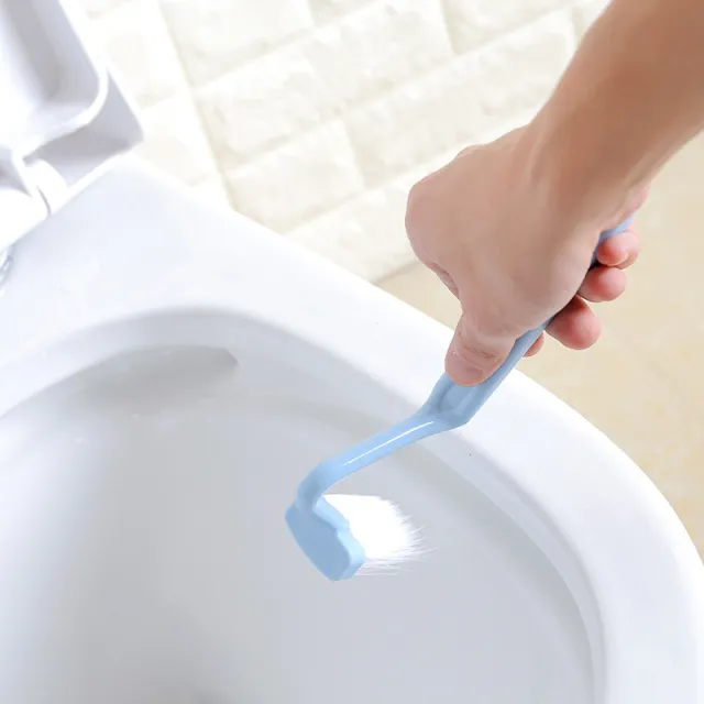 Curved Toilet Brush Gap Cleaning Tool Bathroom Accessory Long Handle Wall Mounted Toilet Soft Bristle Brush Plastic Durable Blue - Shop at LoveMi