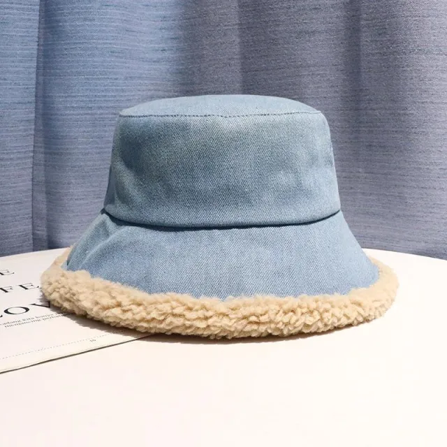 Denim Double Face Lamb Plush Fisherman Hat Light Blue - Shop at LoveMi