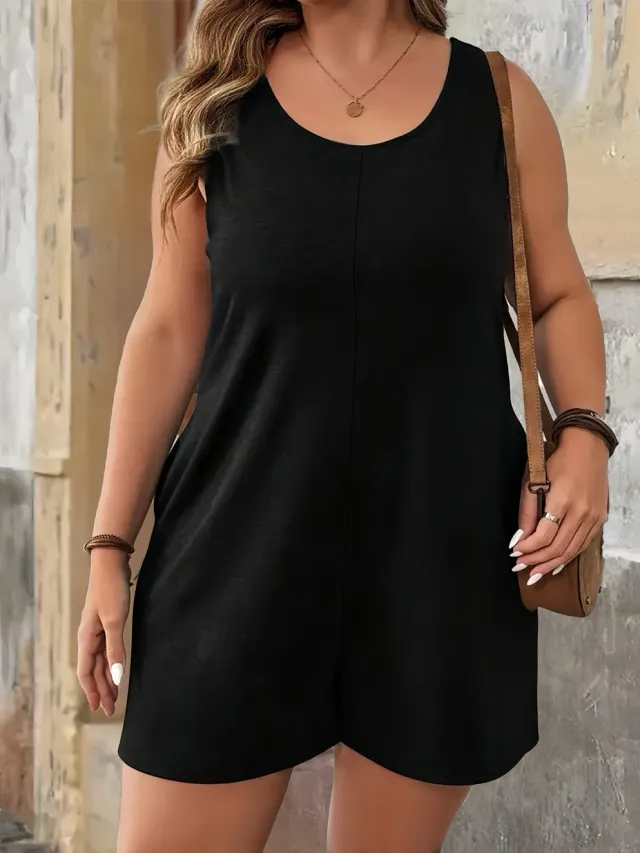 European And American Fashion Sleeveless Vest Pocket Plus Size Women's Jumpsuit Black - Shop at LoveMi