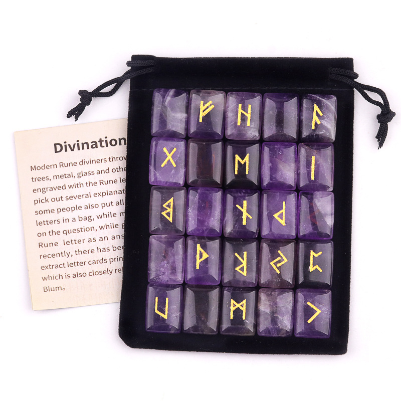 Natural Amethyst Tigers Eye And Red Agate Stone Engraved With Runic Symbols