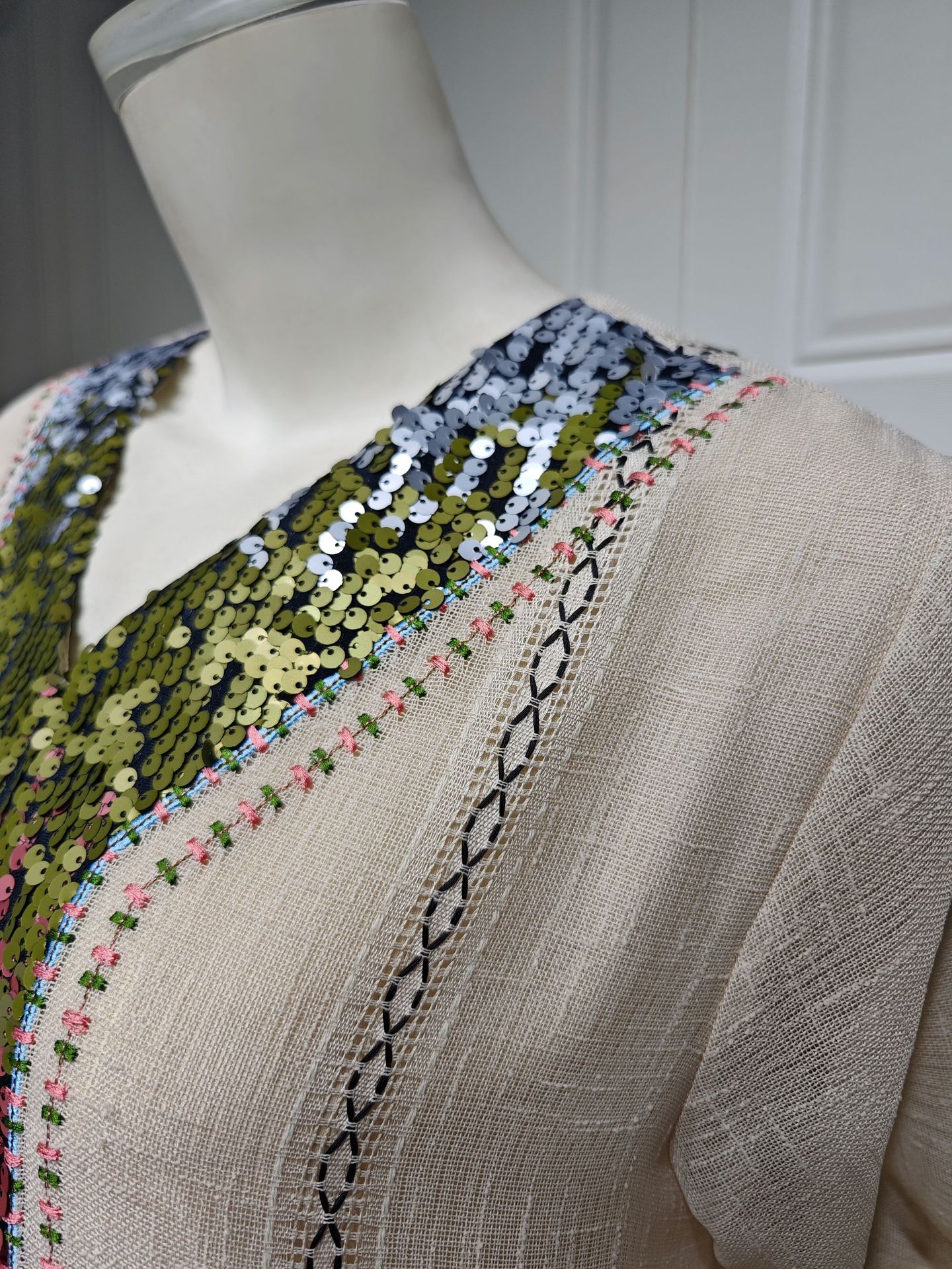Sequin Embroidered V-Neck Long Dress, picture 4 of 12
