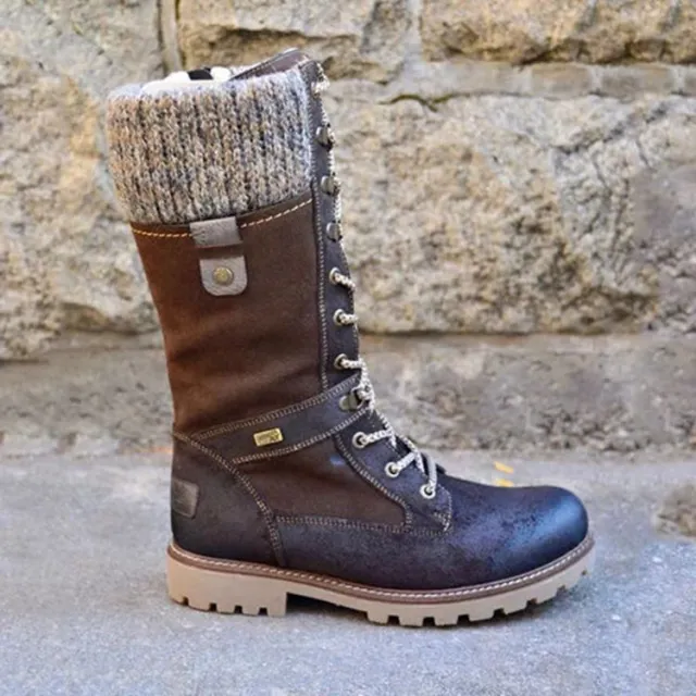 Round Head Low Heel Wool Mouth Side Zip Middle Tube Boots Brown - Shop at LoveMi