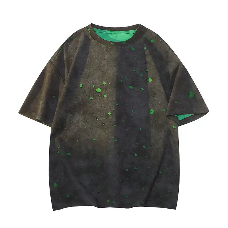 Ripped Short Sleeve T-shirt Loose Round Neck Half Sleeve