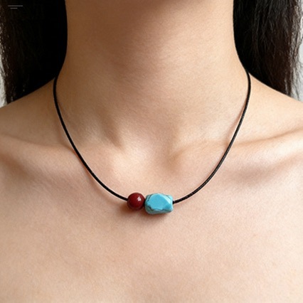 Turquoise Pendant Blue Beaded Necklace For Women