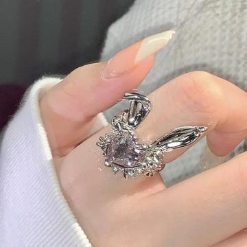 Creative Heart-shaped Little Bunny Open Ring