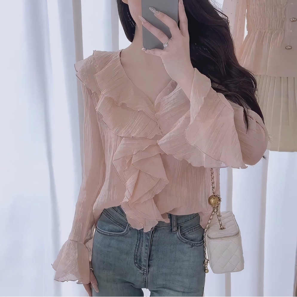 Gentle And Sweet Ruffled-edge Blouse For Women