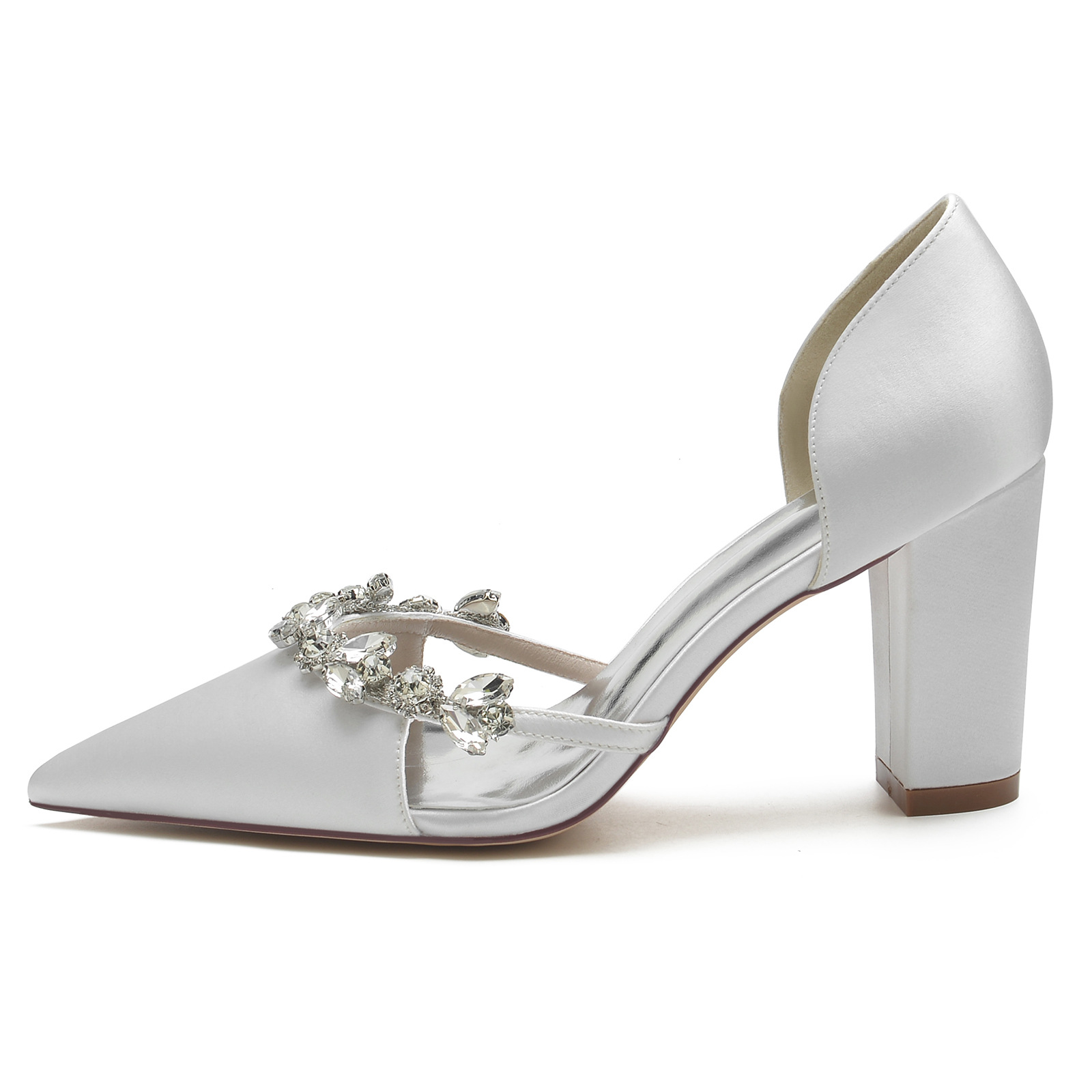 Title 15, Satijnen pumps met spitse neus, blokhak, strass...