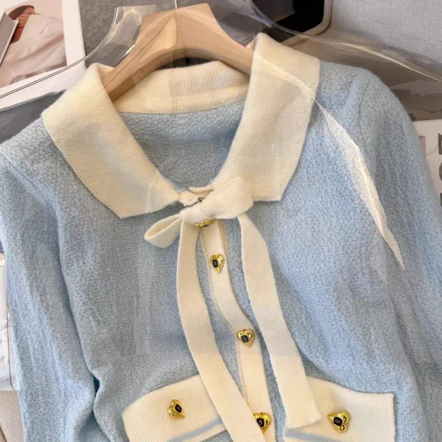 Fashion Small Short Classic Style Knitted Cropped Sweater Coat Blue - Shop at LoveMi