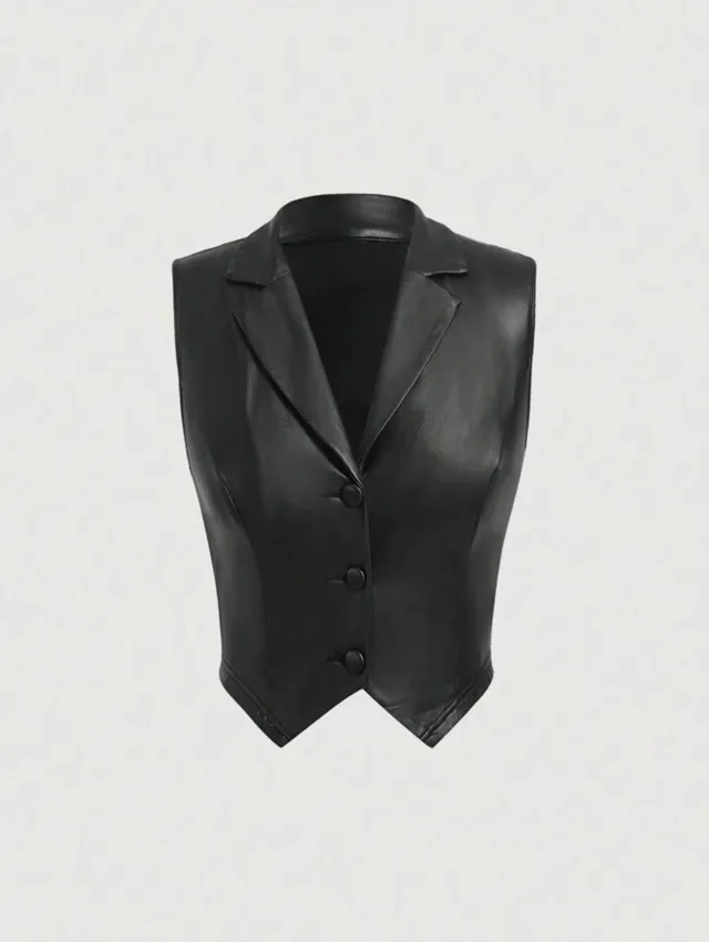 Leather Suit Collar Short Shipment Button Vest Black - Shop at LoveMi
