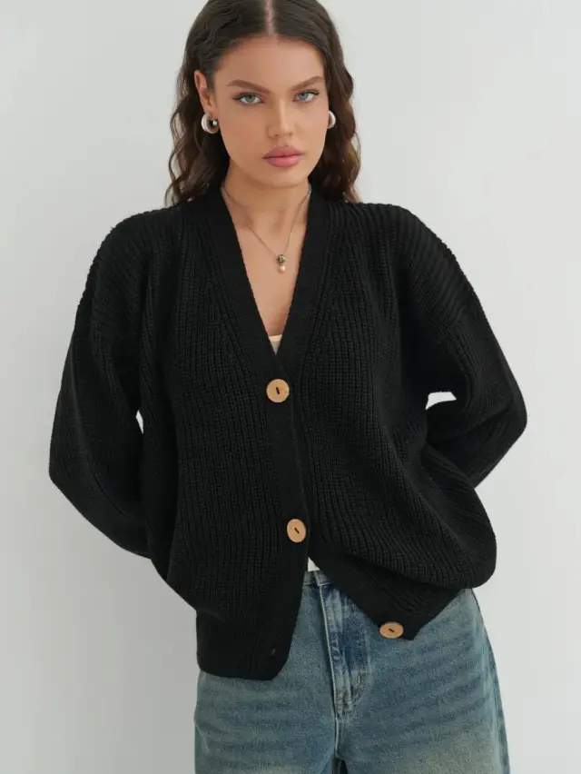 Autumn And Winter Loose Solid Color Knitted Sweater For Women Idle Style Black - Shop at LoveMi
