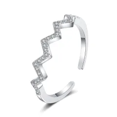 ECG Wave V-shaped Ring Fashion Simple Zircon Inlaid Ring - White Gold Colour - View 1