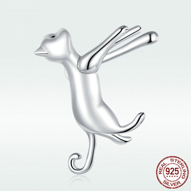 Single Sterling Silver S925 Cute Kitten Simple Girls Earrings