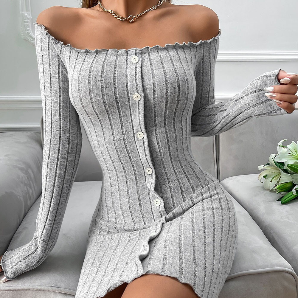 High-waisted Body-hugging Off-shoulder Womens Dress