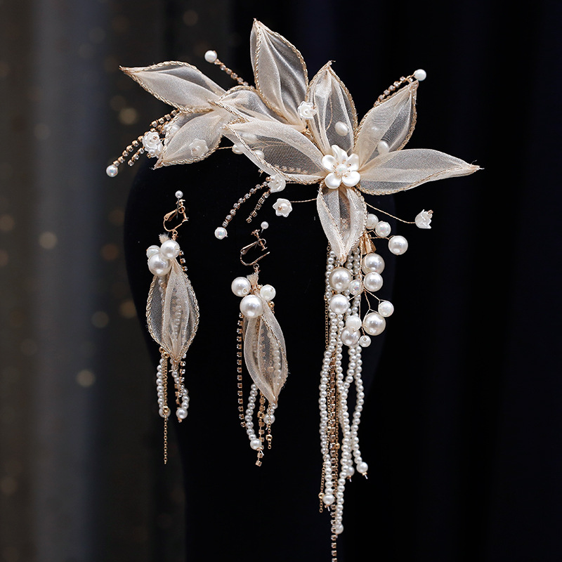 Fashion Bride Champagne Flower Tassel Hairpin Suit — foto 5