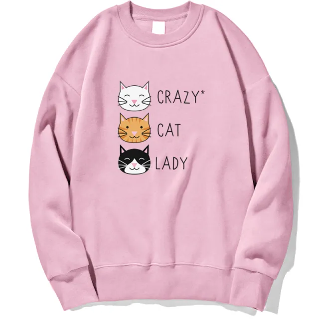 Crazy Cat Women's Funny Cute Sweatshirt Pink - Shop at LoveMi