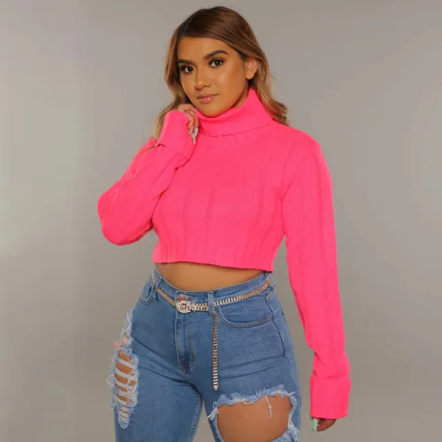 Women's Knitted Turtleneck Long Sleeve Top Short Red - Shop at LoveMi
