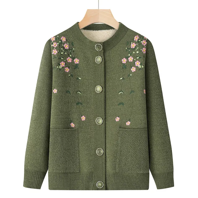Fleece lined Thick Knit Cardigan Fall Winter Coat Army Green - Shop at LoveMi