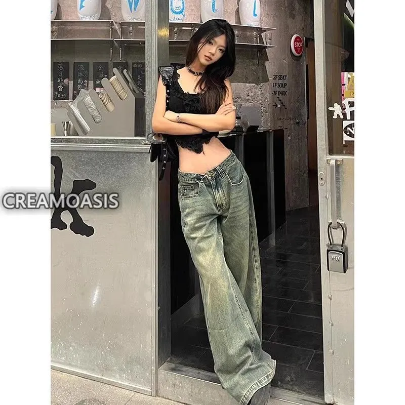High Waist Loose Drooping Mop Slimming And Straight Long Pants - Blue