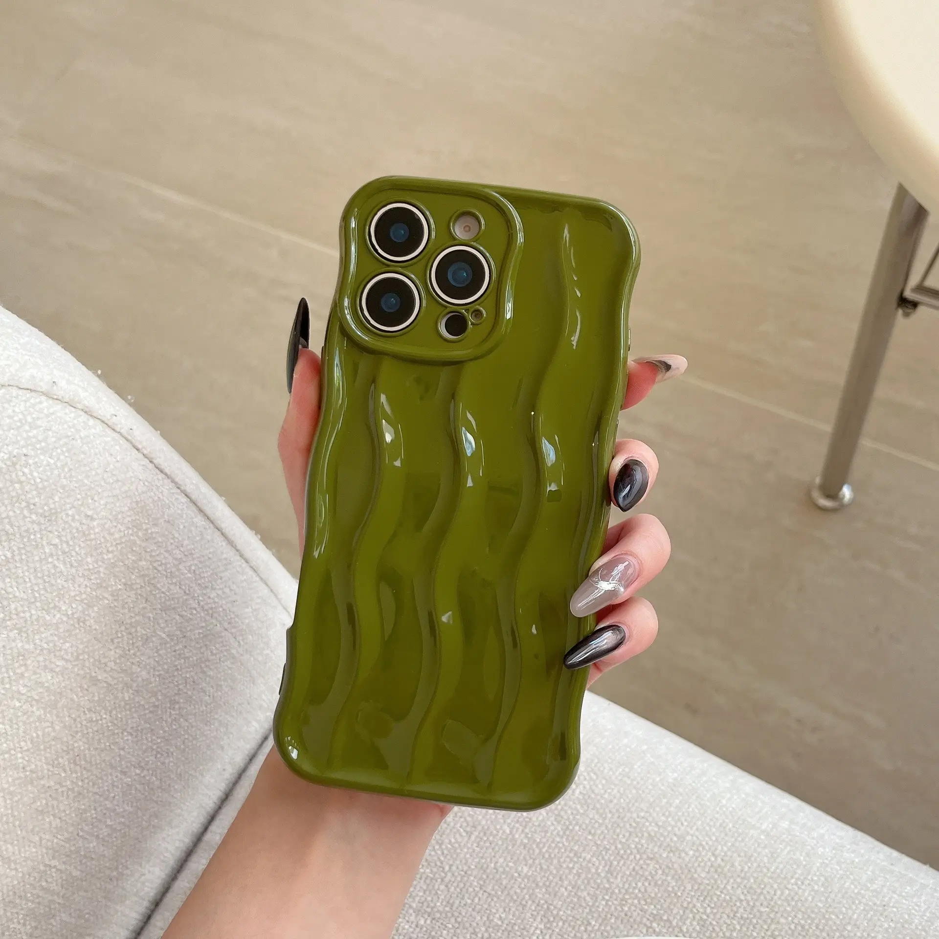 Applicable Electroplating Three-dimensional Wave Stripe Phone Case Drop-resistant Protective Cover